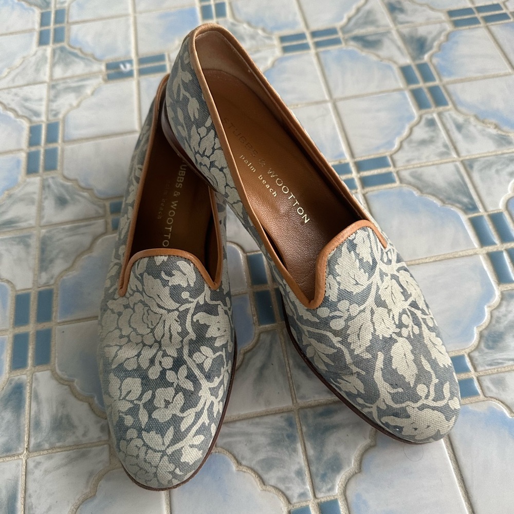 Stubbs & Wootton Blue Floral Loafers